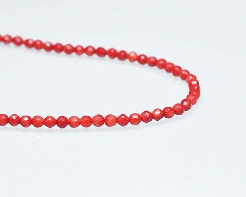 Faceted Red Coral (Dyed) Beads 4mm | Sold By 1 Strand(7.5-8") | BS0014